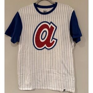 47 Brand Atlanta Braves Pinstripe T-Shirt MLB Baseball Blue Sleeve‎ Large